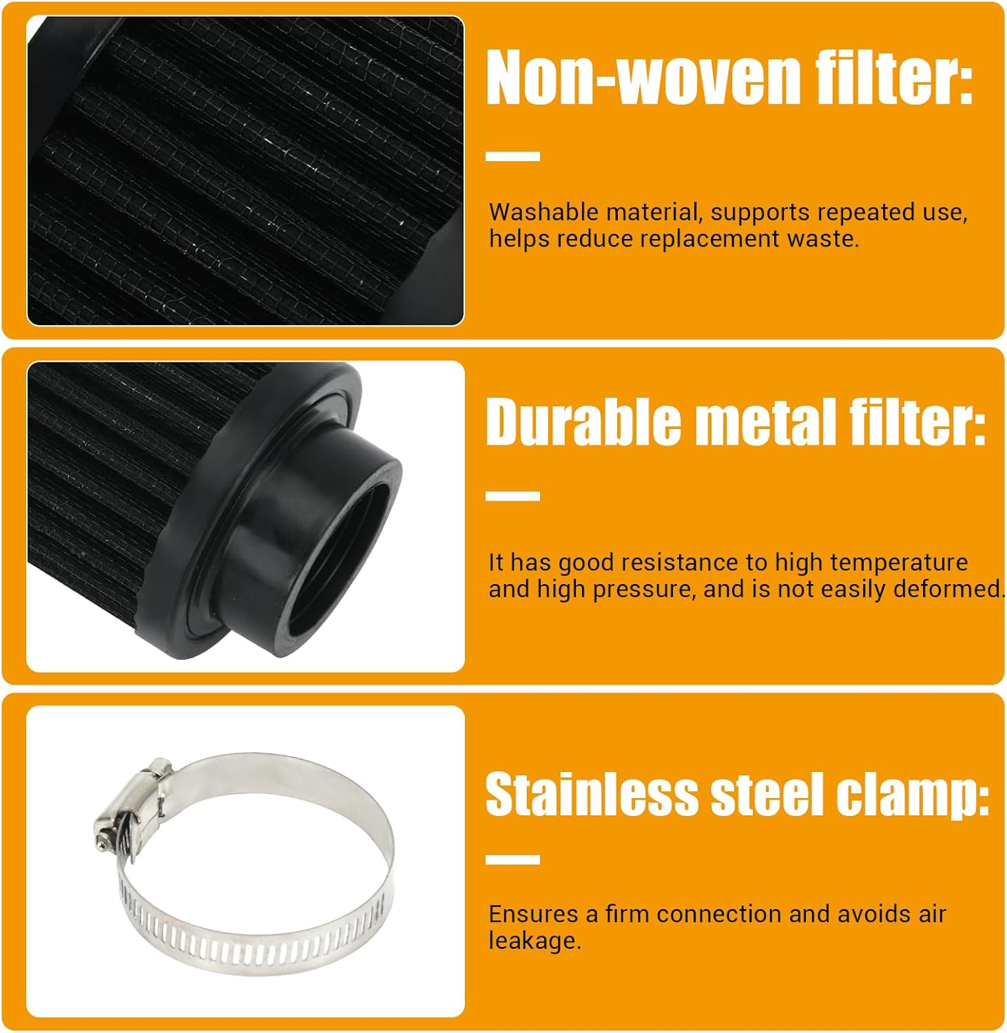PTNHZ Universal Black Neck 1.5" 38mm Car High Flow Cold Air Intake Air Filter Power Intake Air Inlet System Air Cleaner