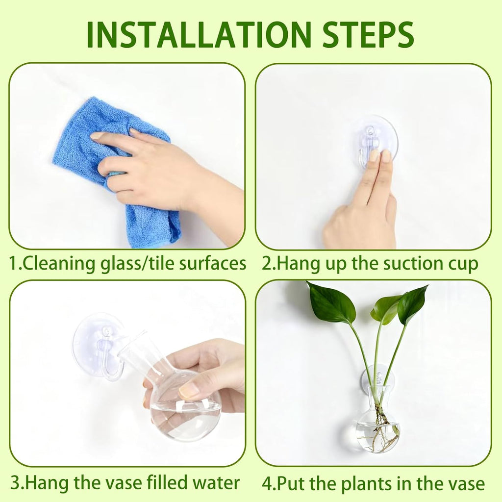 Window Propagation Stations, Bulb Vase with Suckion Cups Hooks, Easy to Install Window Hanging Planter, Glass Terrarium Planters for Water Plant Propagation & Rooting Cuttings (4)