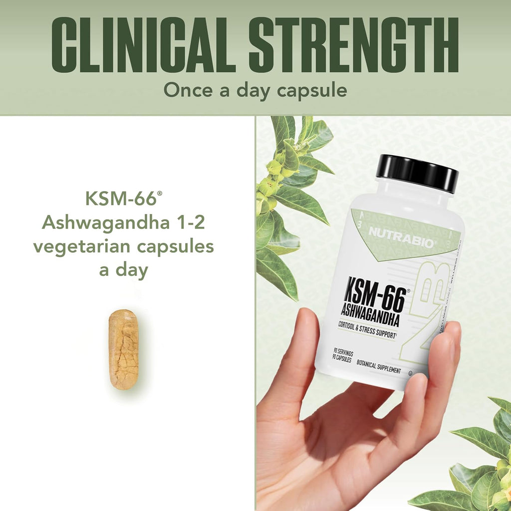 NutraBio Ashwagandha KSM-66 | Ashwaganda Herbal Supplement for Stress, Mood, & Performance | 600 MG of Clinically Studied KSM66 90 Capsules