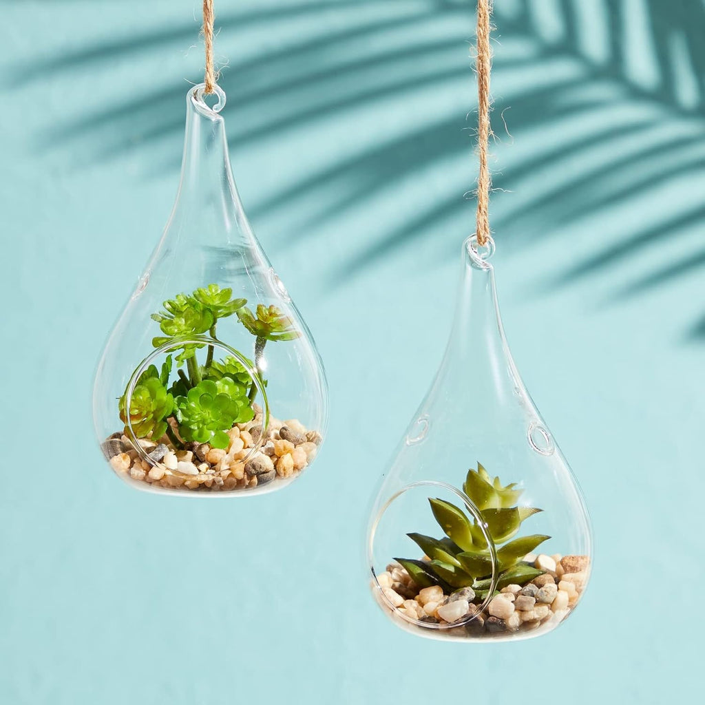 Juvale Teardrop Hanging Glass Terrarium - Air Plant Holder & Succulent Planter - Tea Light Candle Holder & Glass Globe for Air Plants - Pack of 5-3 x 5.5 in