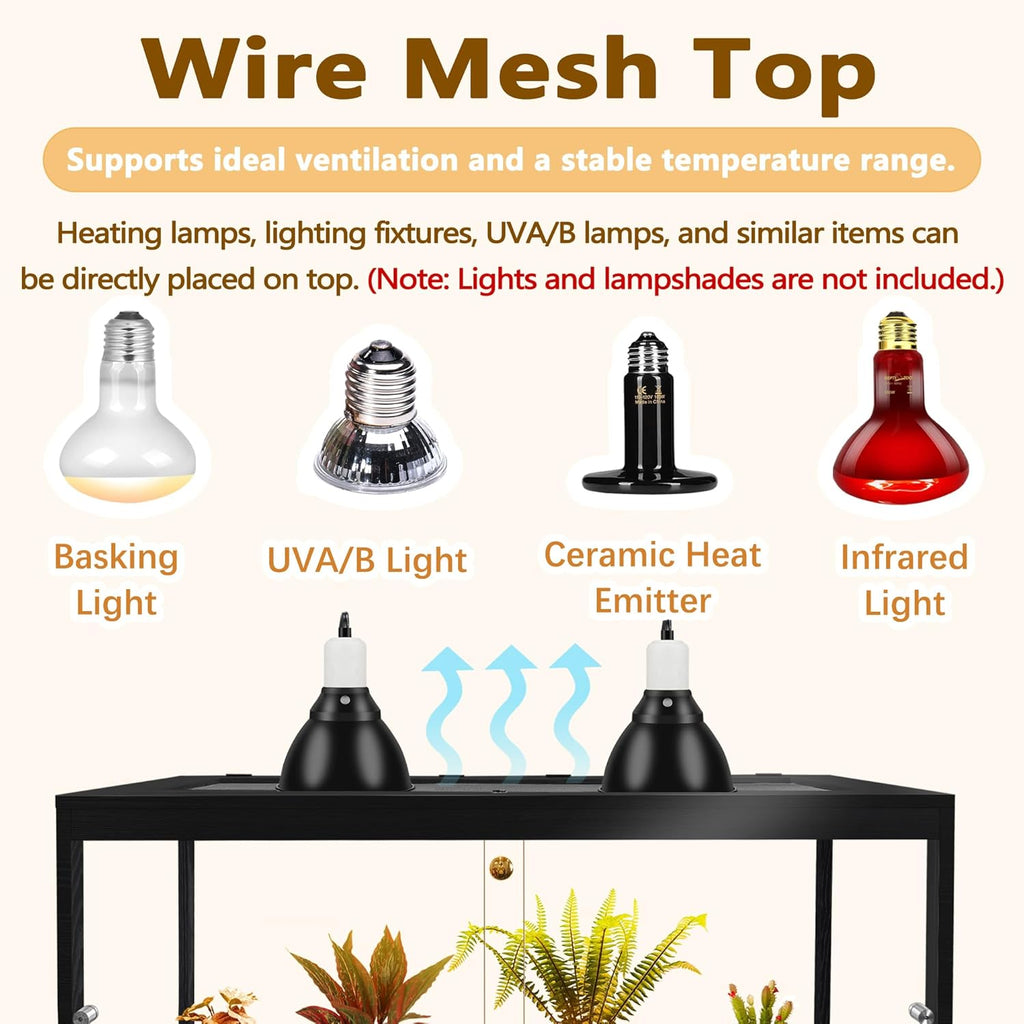 PROLEE Bearded Dragon Tank, Reptile Tank with Meatl Mesh Roof and Front Sliding Door, Lizard Tank,Spacious Reptile Enclosure for Snakes,Lguanas, Chameleons (Black, 27 Gallon Volume, 24 Inch Length)