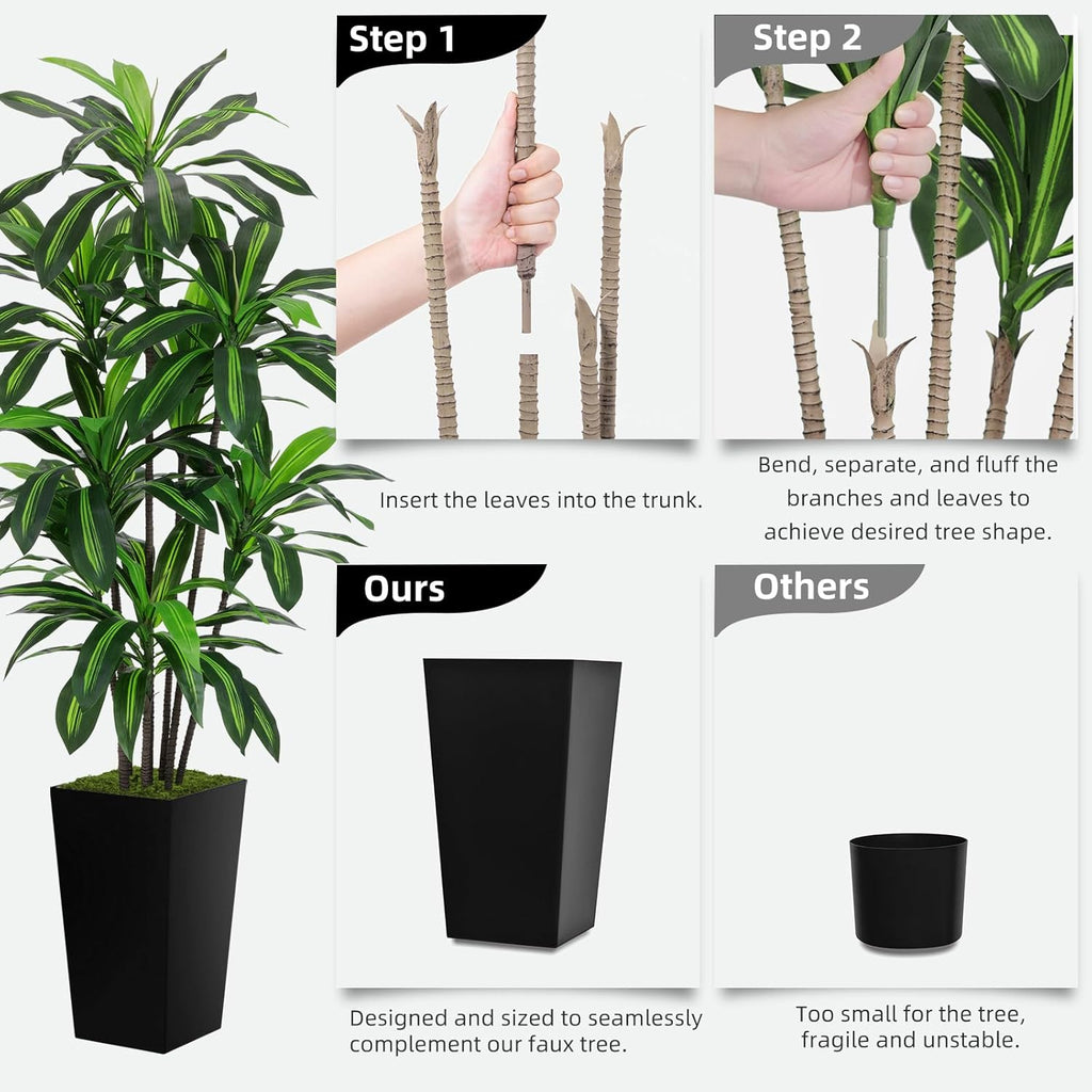 Artificial Dracaena Tree 6FT - Faux Tree with Gray Tall Planter - Fake Tropical Yucca Floor Plant in Pot - Artificial Silk Tree for Home Office Living Room Decor Indoor