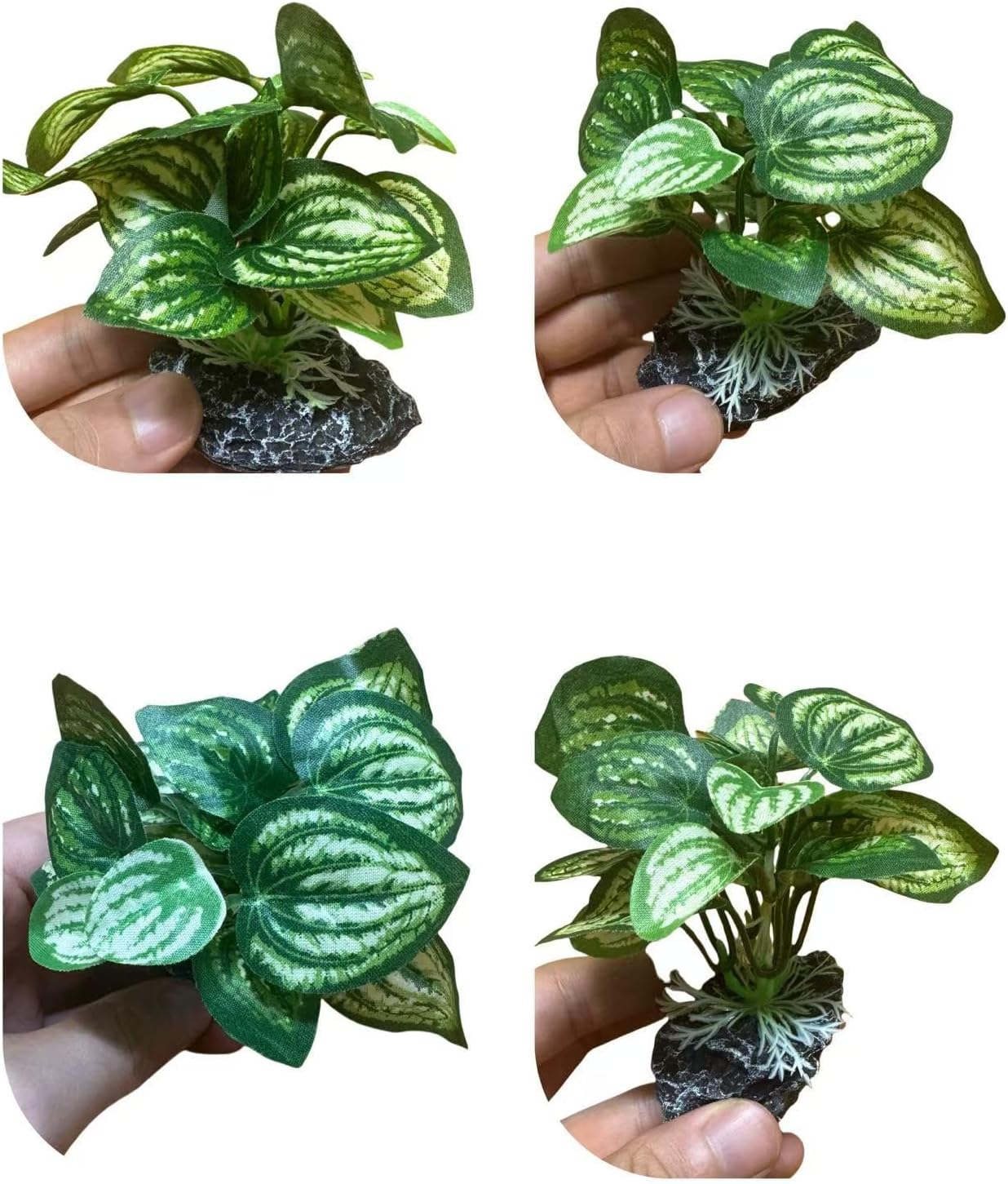 JGbaby Artificial Aquarium Plants,Fish Tank Decorations Betta Leaf Hammock 4in Realistic Silk & Plastic Plants, Hideout Decor for Betta. Goldfish,Reptiles,Small Tanks (Green Type-C)
