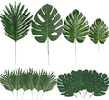 60 Pieces 4 Kinds Artificial Palm Leaves with Faux Stems Tropical Plant Leaves Monstera Safari Leaves for Hawaiian Luau Party Jungle Beach Table Leave Decorations