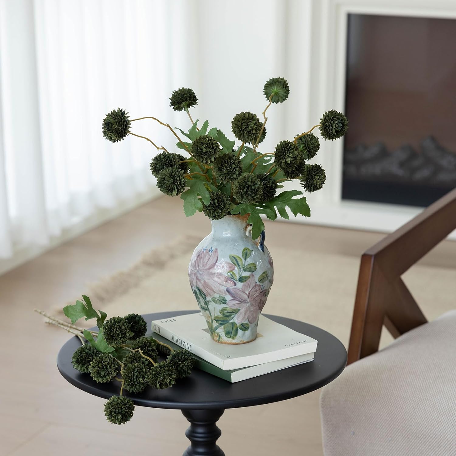 Mizii 6Pcs Green Fake Silk Pompon Mum Artificial Flowers Bulk Small Faux Chrysanthemums with Stems Realistic Floral Decorations for Wedding DIY Bouquet Centerpieces Shower Vase Home Decor (Dark Green)