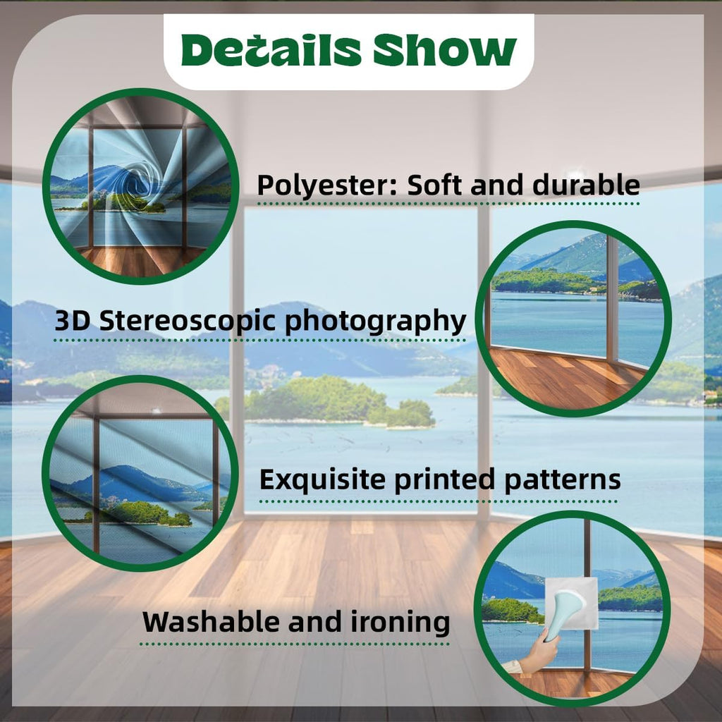 10x8ft Window Scenery Backdrop Tropical Wood Balcony Ocean Island Beach Landscapes Photography Background Luau Party Holiday Birthday Studio Photo Props Polyester