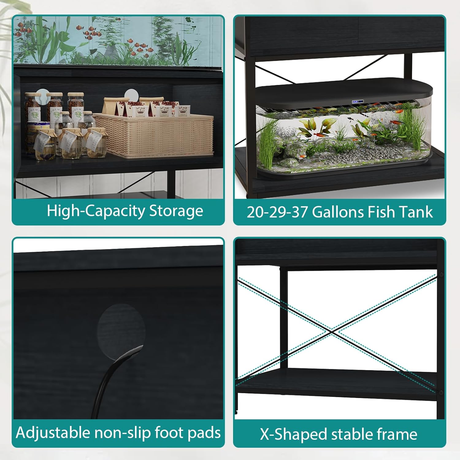 TFK 20-29-37 Gallon Fish Tank Stand, Aquarium Stand with Cabinet Storage for Aquarium Stand, Cabinet for Fish Tank Accessories Storage, Heavy Duty Tank Stand for Home Office Turtle Reptile Tank Stand
