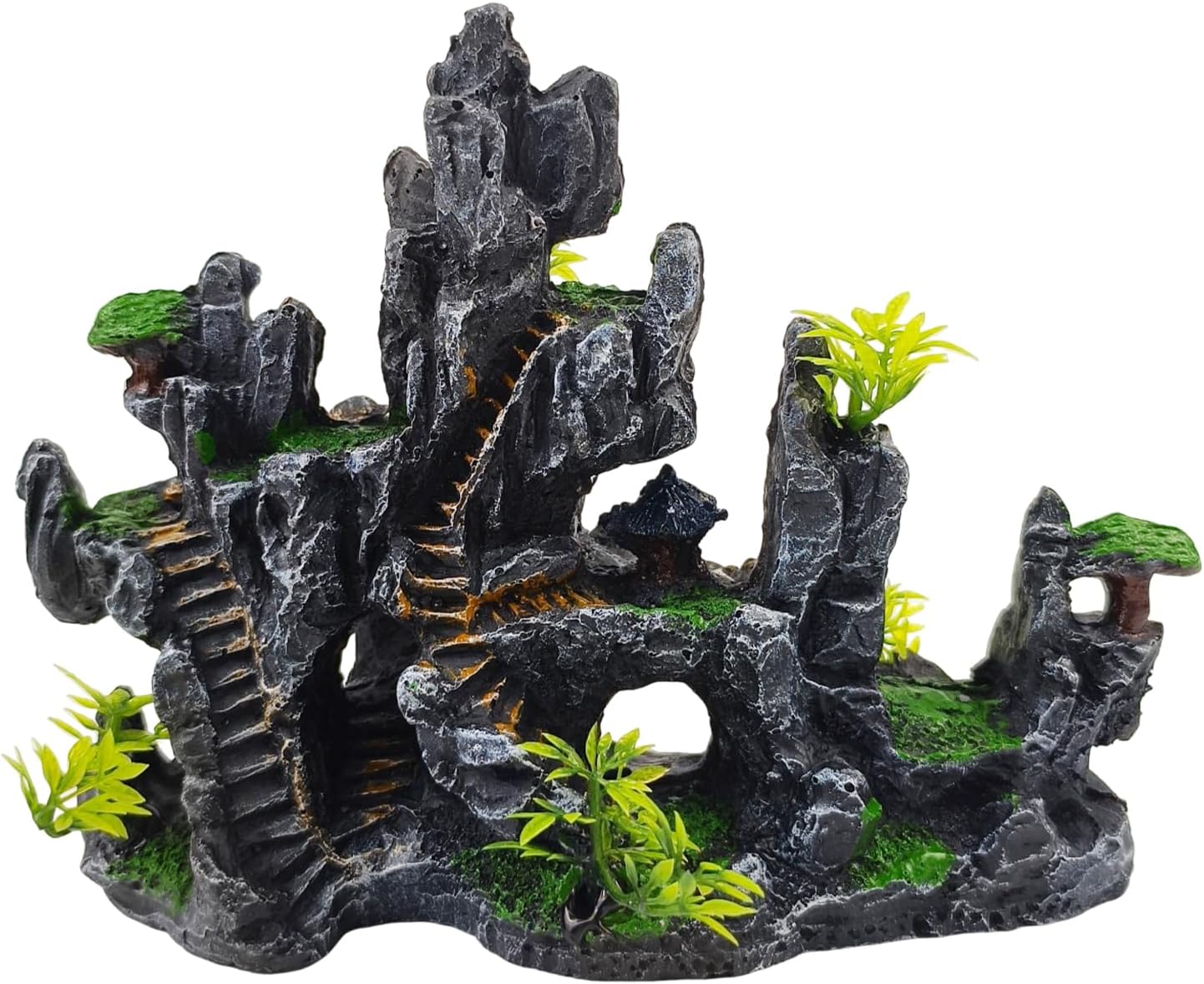 Aquarium Ornaments View Mountain,Fish Tank Decorations Resin Rock Landscape Artificial Stone Aquarium Decor with Plant Cave for Small Fish Shrimp