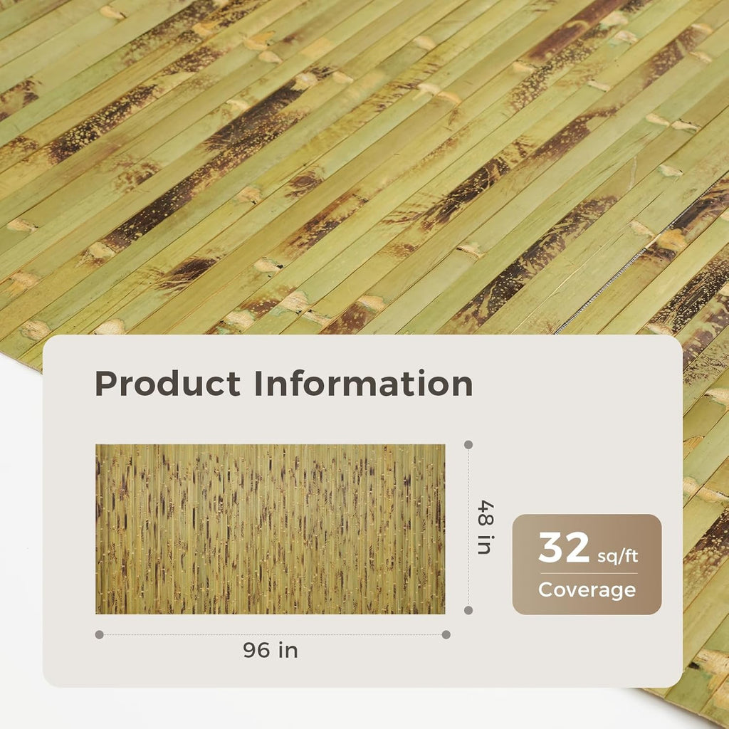 OUZUGIE 1 Pack 96x48 Inch Natural Bamboo Wall Panel – Green Burned Pole Wrap Paneling for Walls, Ceilings, Cabinets, Furniture – Ideal for Bedroom, Living Room & Office DIY Decor