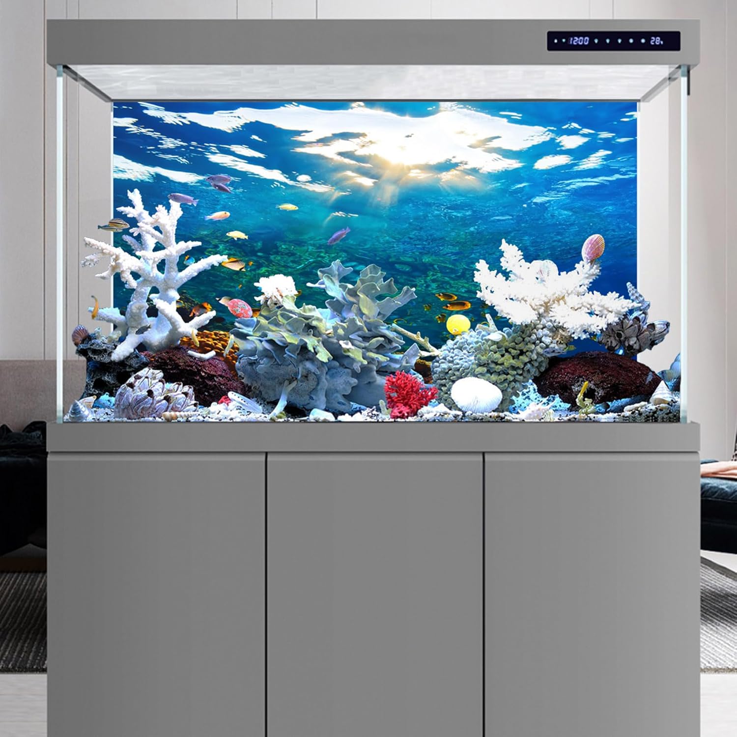 YongFoto Ocean Theme Fish Tank Background 60x24 inch Seaweed Coral Reef Rock Seafloor Tropical Fish Underwater Sea World Polyester Backdrop Reptile Habitat Terrarium Aquarium Background