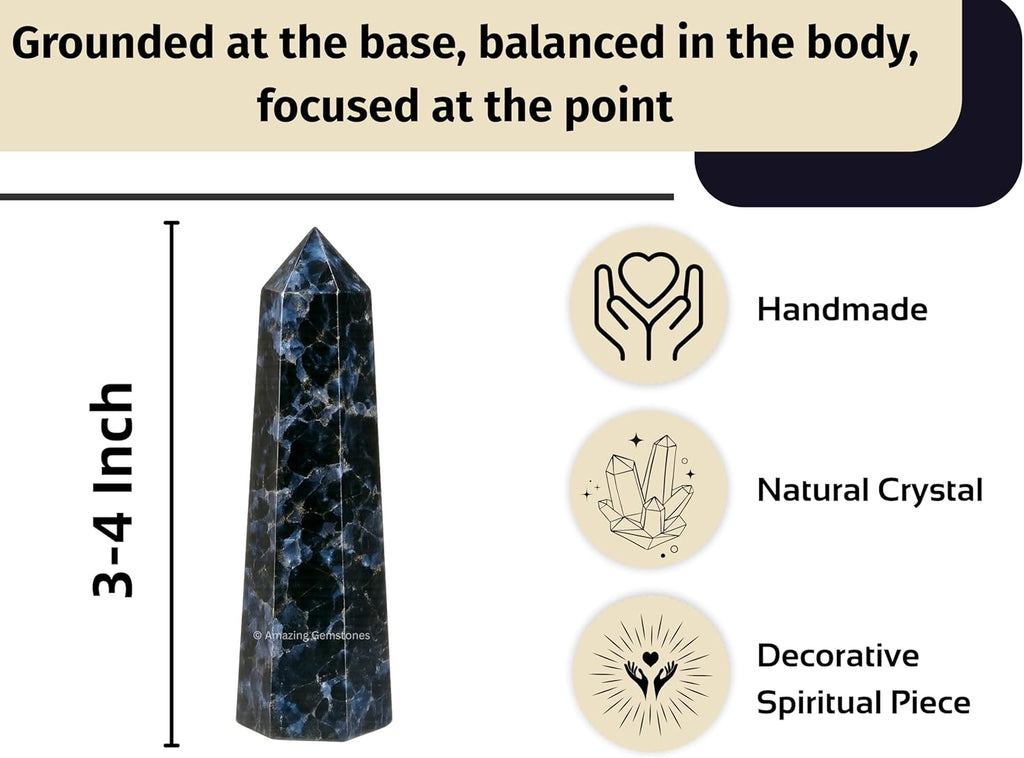 Amazing Gemstone Indigo Gabbro Crystal Towers - Natural Healing Crystal Point Obelisk for Reiki Healing and Crystal Grid (3 Inch)