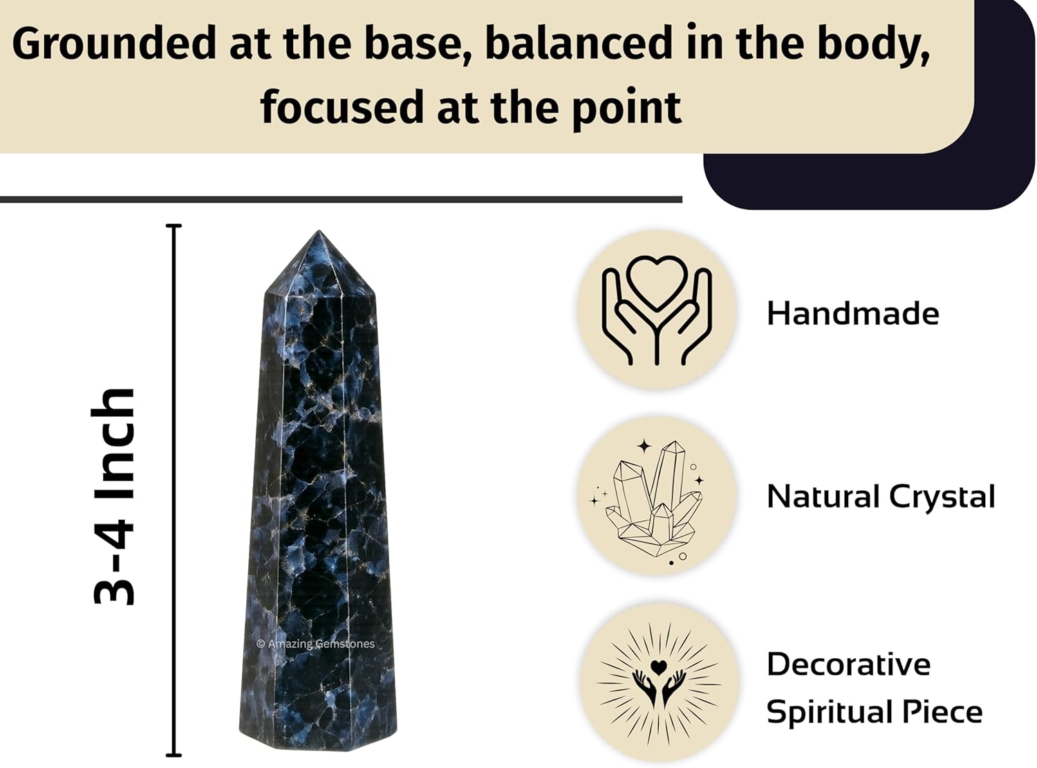 Amazing Gemstone Indigo Gabbro Crystal Towers - Natural Healing Crystal Point Obelisk for Reiki Healing and Crystal Grid (3 Inch)