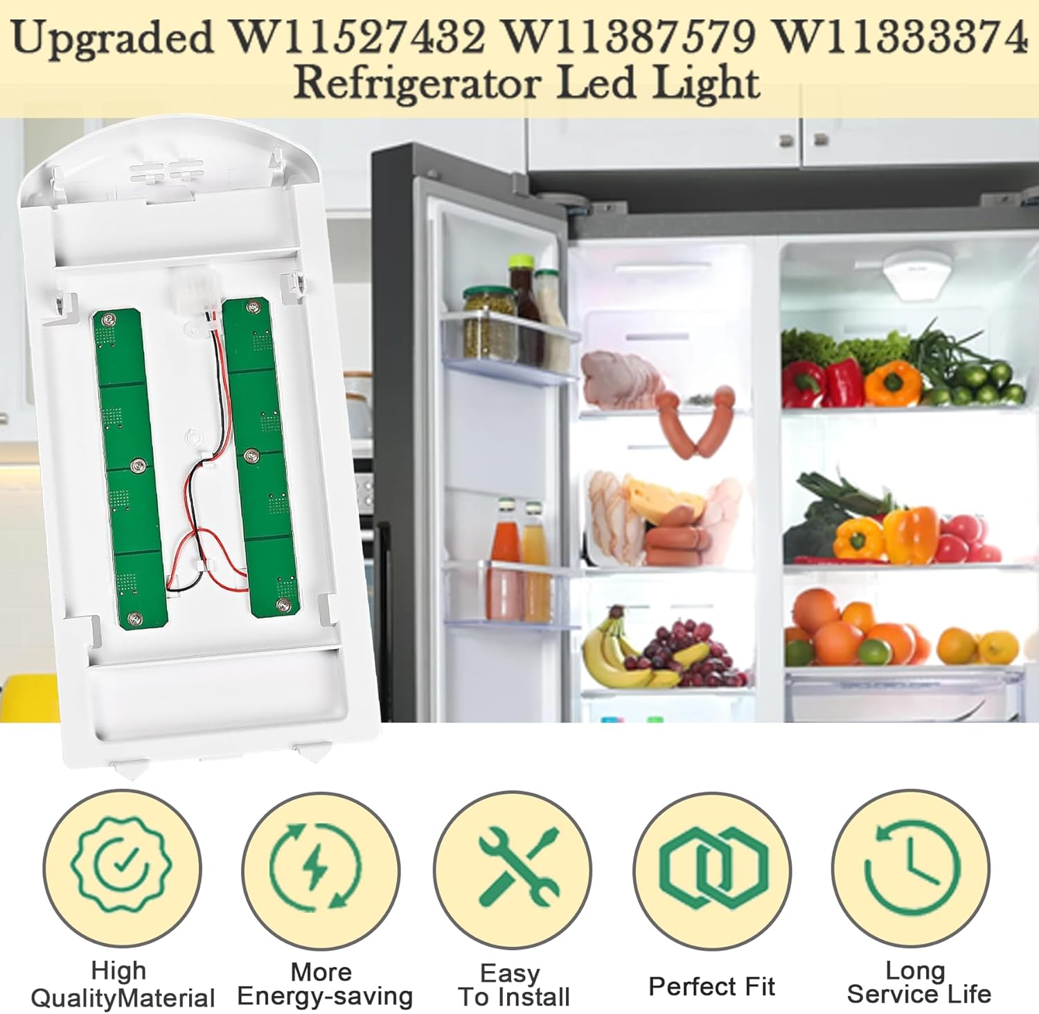 W11527432 W11043011 W11387579 W11042554 W10866538 Refrigerator Light Module, Refrigerator LED Light Compatible for Whirlpool Kenmore Maytag Amana Refrigerator LED Lights Replace, Wide Compatibility