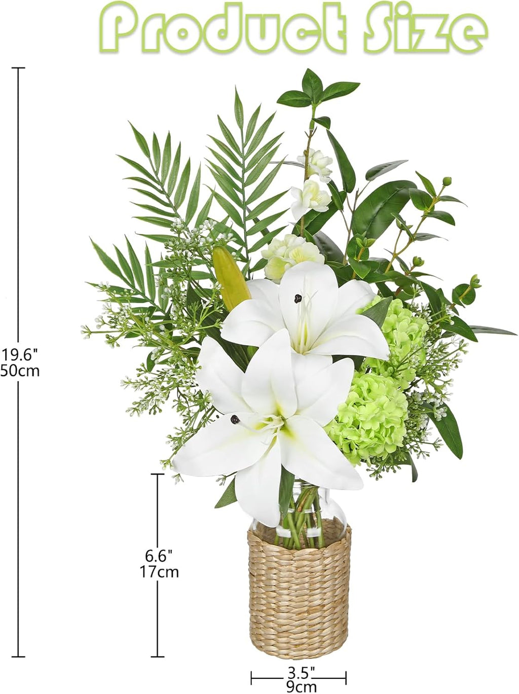 Hollyone Fake Flowers with Vase, Easter Lily Flowers, White Silk Tiger Lily and Hydrangea Artificial Flowers in Vase, Faux Plants and Flowers Arrangement Bouquets for Table Centerpieces Home Decor