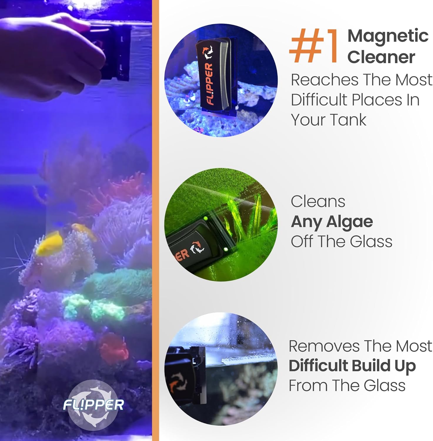 Flipper Magnetic Aquarium Glass Cleaner & Fish Tank Accessories | Effortless Algae Remover for Fish Tank (Standard)