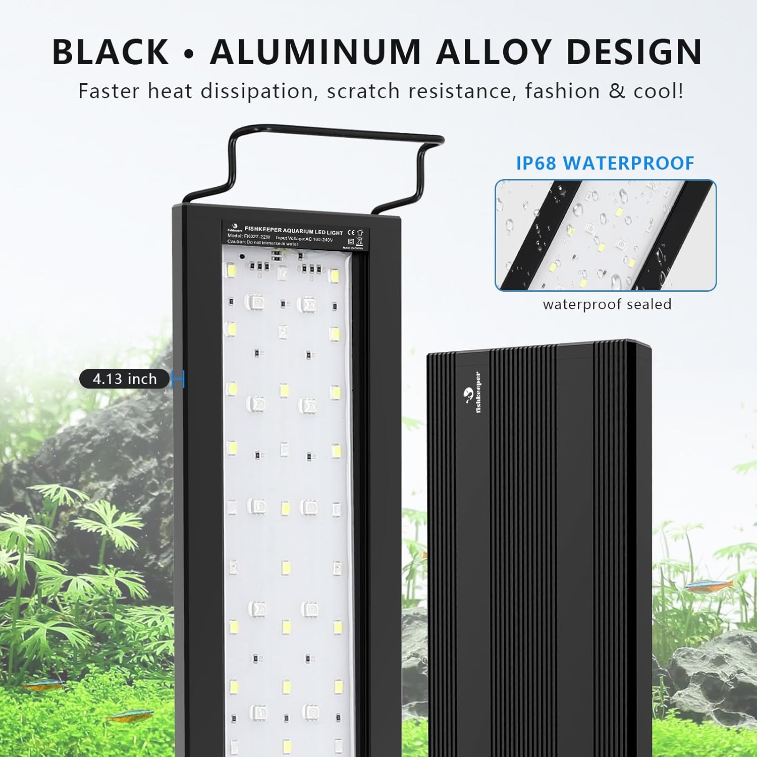 fishkeeper 24/7 Auto-Cycle Smart LED Aquarium Light - 8 Colors RGB Light Custom Timer, IP68 Waterproof, 14W/26W/36W Full Spectrum Fish Tank Light Aquarium Plant Light for 12-43 Inch Tanks