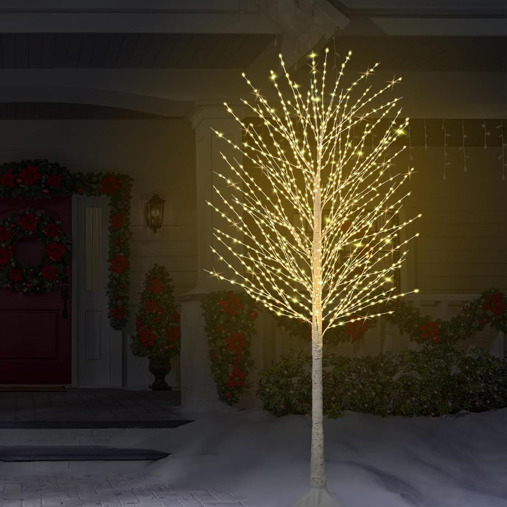 7FT Lighted Birch Tree, Birch Tree with 1200 LED Lights, 8 Twinkling Modes and Timer, Dimmable, Light Up Twig Christmas Tree for Indoor Outdoor Home Party Garden Wedding Decorations