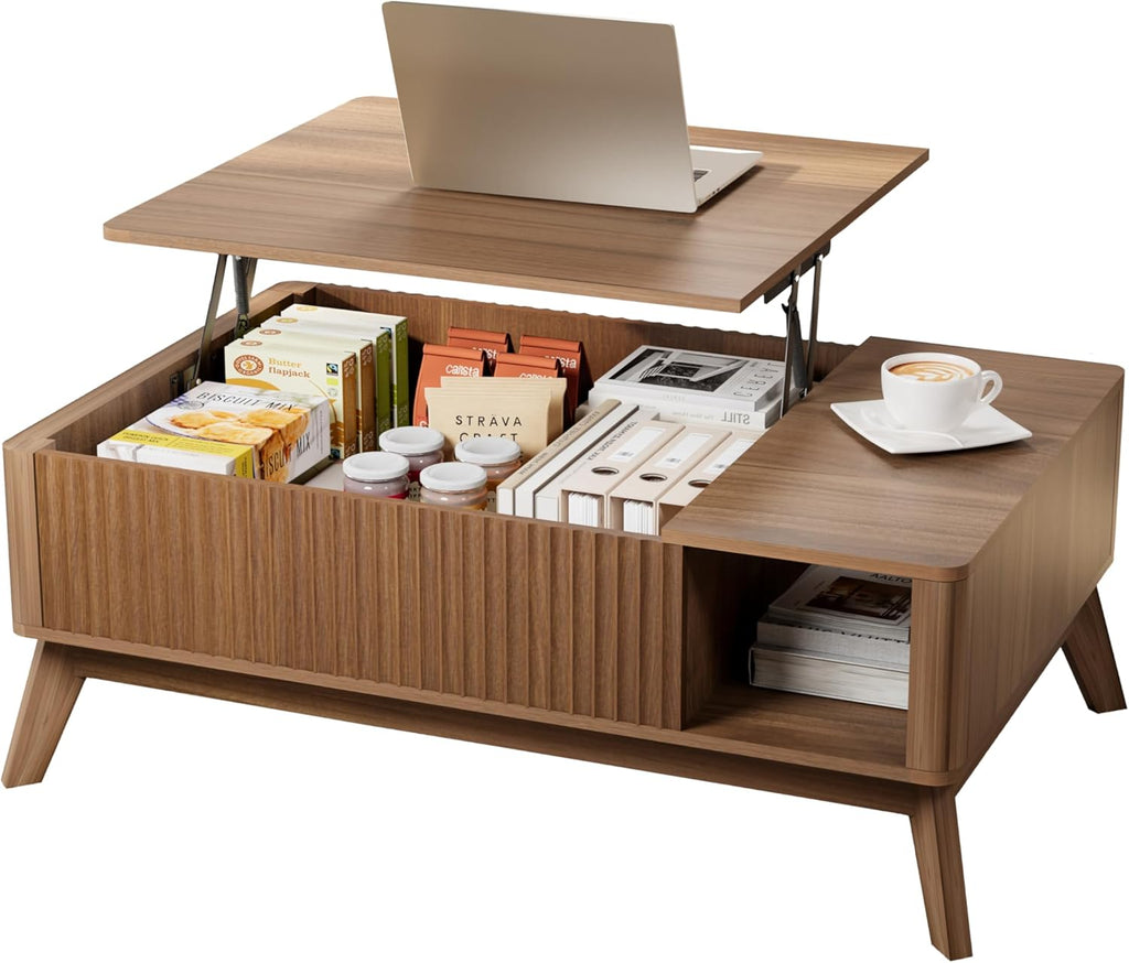 Lift Top Coffee Table with Storage Hidden Compartment, 40" Mid - Century Modern Wooden Living Room Center Table, Adjustable Height Desk for Laptop, Multifunctional Sofa Side Table，Walnut