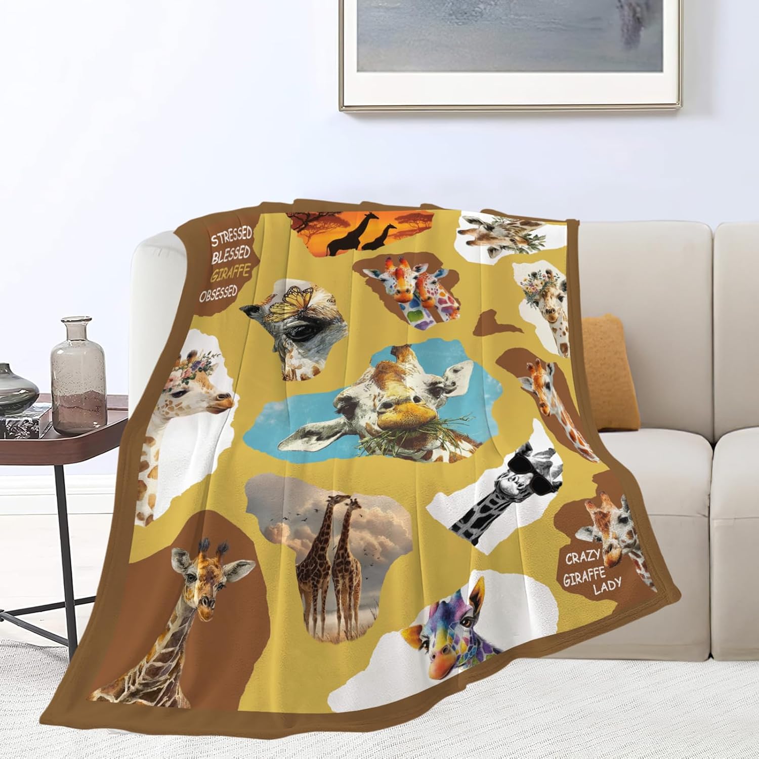 Giraffe Throw Blanket Giraffe Stuff Gifts for Kids Girls Boys Adults Women Men Soft Cozy Warm Plush Fluffy Fuzzy Fleece Blanket Decor 40''X50''