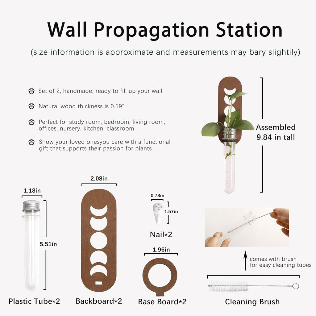 Artilady 2 Pack Plant Propagation Station Wall Hanging Wooden Moon Phase Plant Terrarium for Hydroponics Home Office Decor Test Tube Propagate Air Plant Cutting Holder