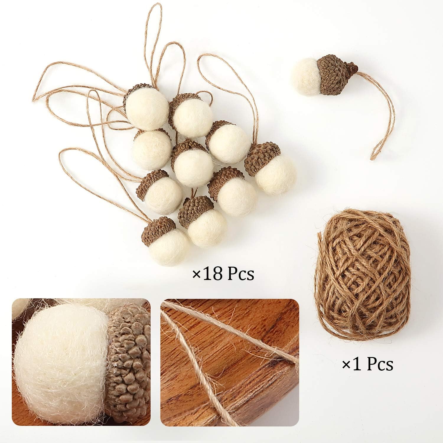Boao 18 Pcs Felt Acorn Ornaments Christmas Wool Pom Acorn Ball Decor Hanging Pine Cone Garland with 32.8 ft Rope for Tree Fall Thanksgiving Woodland Farmhouse Mantel Wall Decor