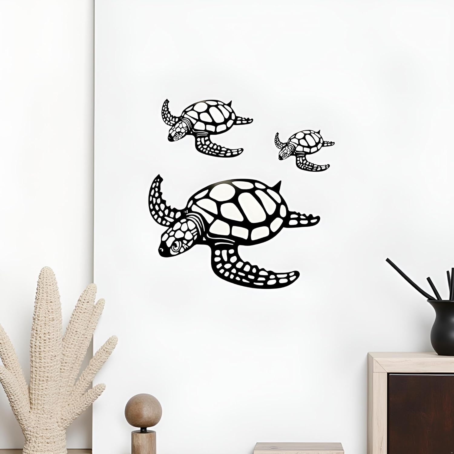MVTDONT Sea Turtle Wall Decor Set of 3 - Metal Ocean-Themed Art with Hollow Shell Designs for Beach House, Bathroom, Nursery, Living Room Wall Hanging Décor