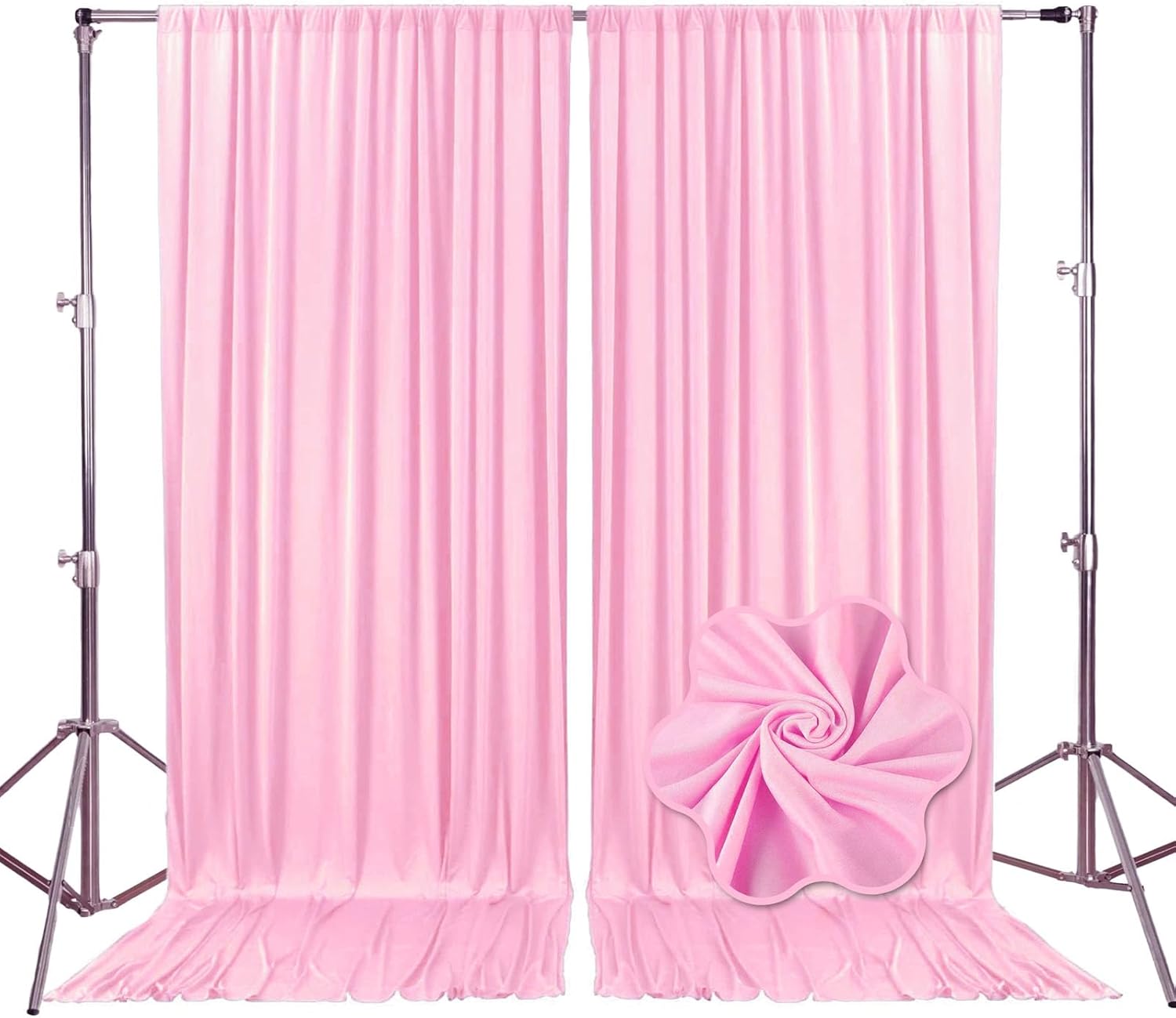 10ft x 10ft Rose Pink Backdrop Curtains for Parties, Fabric Satin Background Curtain with Rod Pockets for Weddings, Birthday, Baby Shower, Photography, Graduation Party Backdrop Drapes, 2 Panels