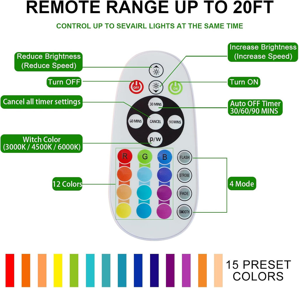 Diomart 48 LED Under Cabinet Lighting Wireless, 15 Colors Changeable Rechargeable RGB Under Cabinet Lights Remote Control Under Counter Lights Mini Night Light Bar for Indoor Display Shelf, 4 Pack