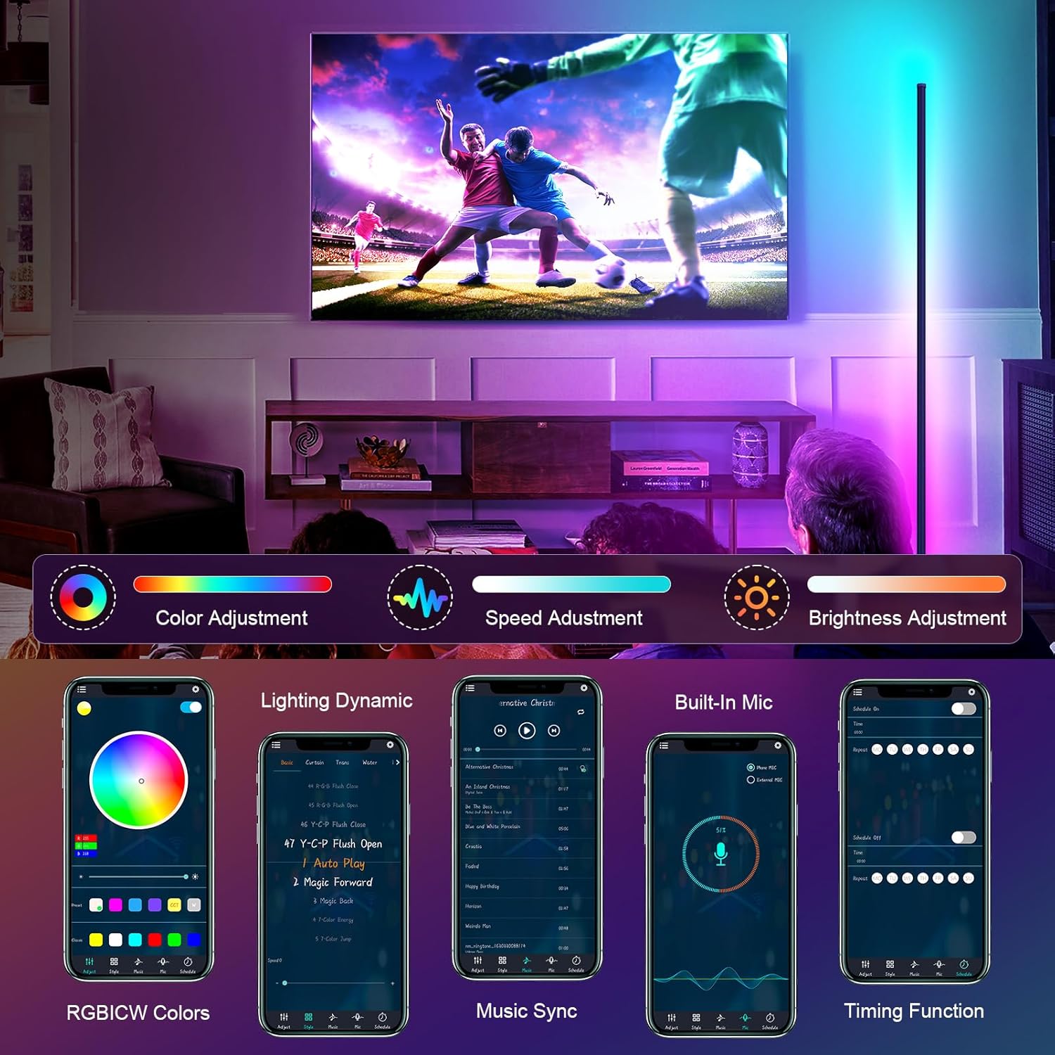 LED Corner Floor Lamp, 68+ Scenes, 16 Million Colors Corner Light with App & Remote Control, Smart RGB Ambient Lighting with Music Sync, Mood Lighting for Bedroom, Living Room Gaming Room