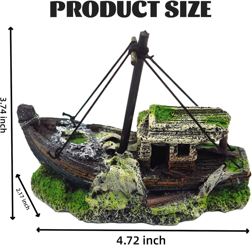 Aquarium Realistic Shipwreck Decor, Resin Sunken Ship Ornament, Perfect for Betta, Shrimp, Reptiles & Tank Landscaping