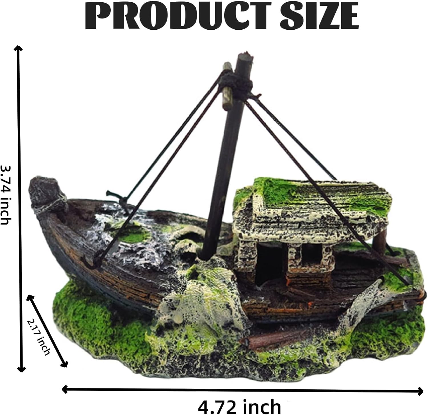 Aquarium Realistic Shipwreck Decor, Resin Sunken Ship Ornament, Perfect for Betta, Shrimp, Reptiles & Tank Landscaping