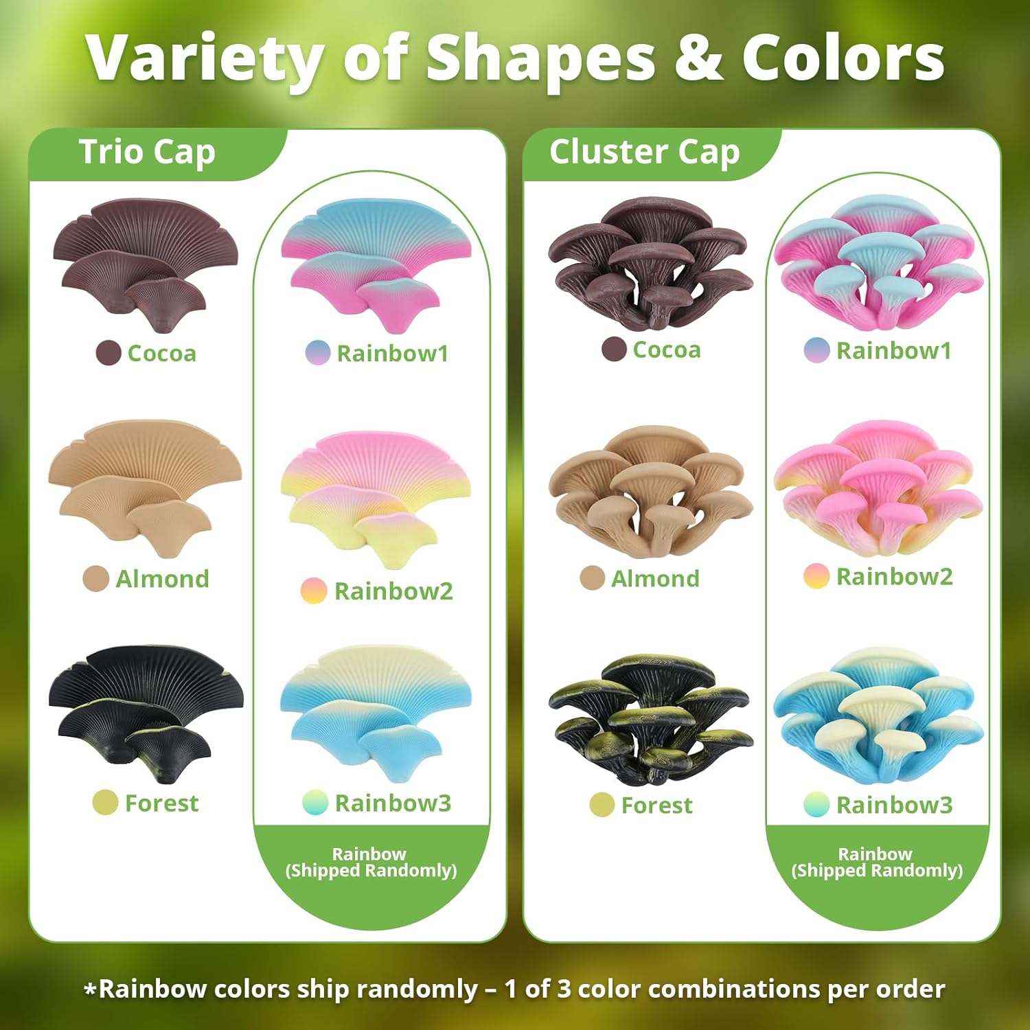 Mushroom Decor for Reptile Tank, Fish Tank, Pet-Safe Bearded Dragon Tank Accessories, Realistic Terrarium Plants for Leopard Geckos, Crested Geckos, Tree Frogs, Snakes (Forest, Trio Cap)