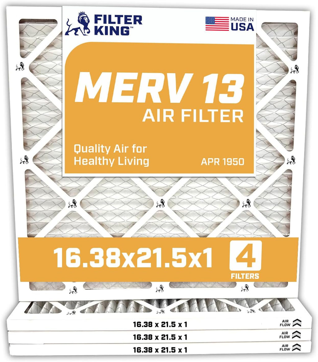 Filter King 16.38x21.5x1 Air Filter | 4-PACK | MERV 13 HVAC Pleated A/C Furnace Filters | MADE IN USA | Actual Size: 16.38 x 21.5 x .75"