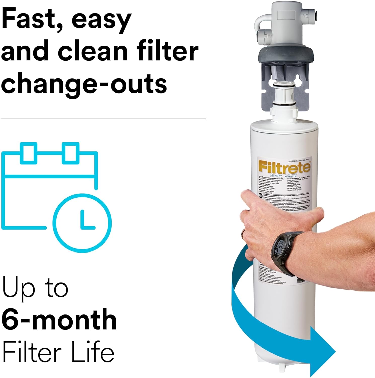 Filtrete Advanced Under Sink Quick Change Water Filtration Filter 3US-PF01, for use with 3US-PS01 System