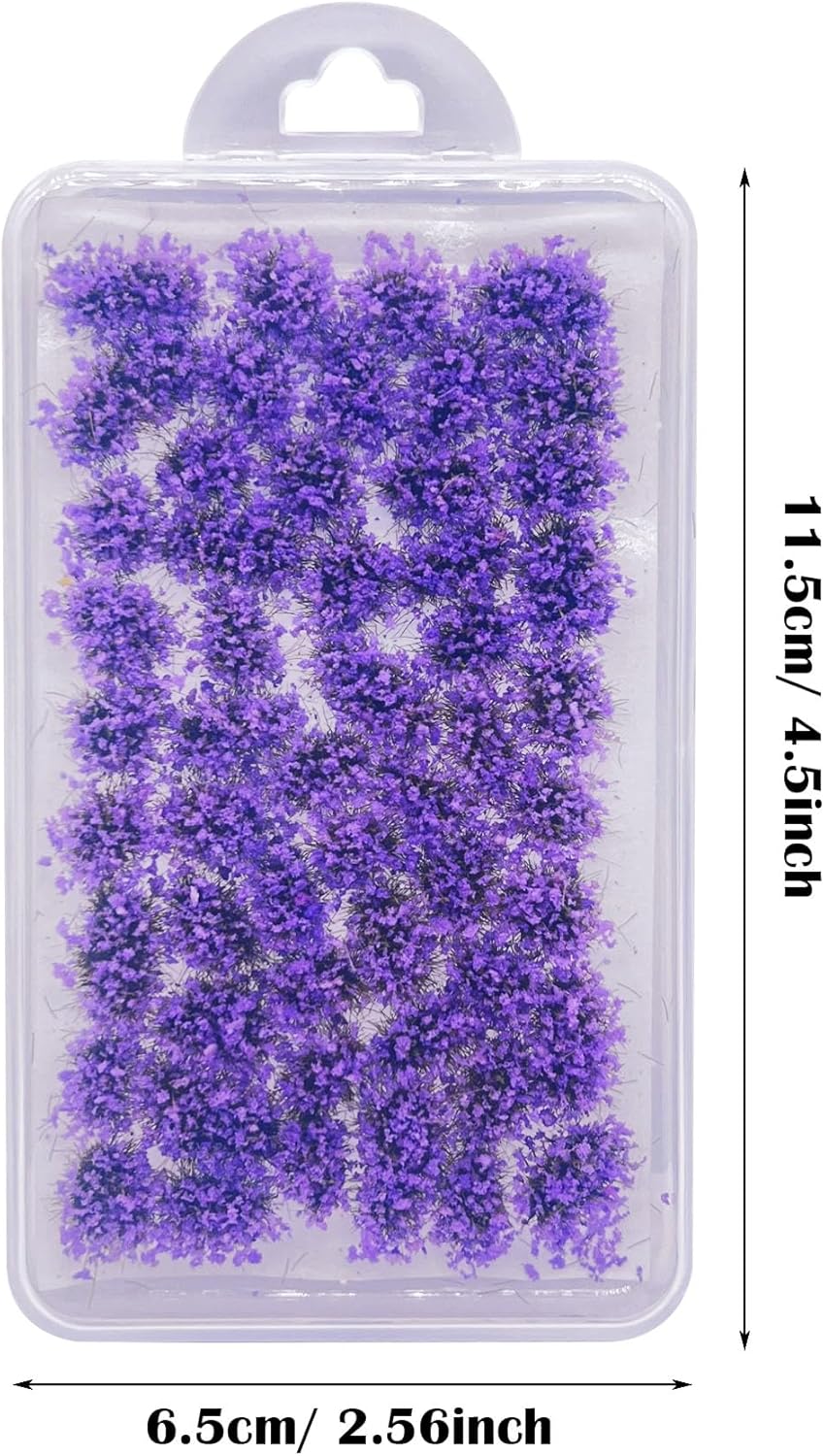 Woohome 53 Pcs DIY Miniature Flower Cluster Flower Vegetation Groups Purple Static Grass Tufts for Train Landscape Railroad Scenery Sand Military Layout Model Miniature Bases and Dioramas