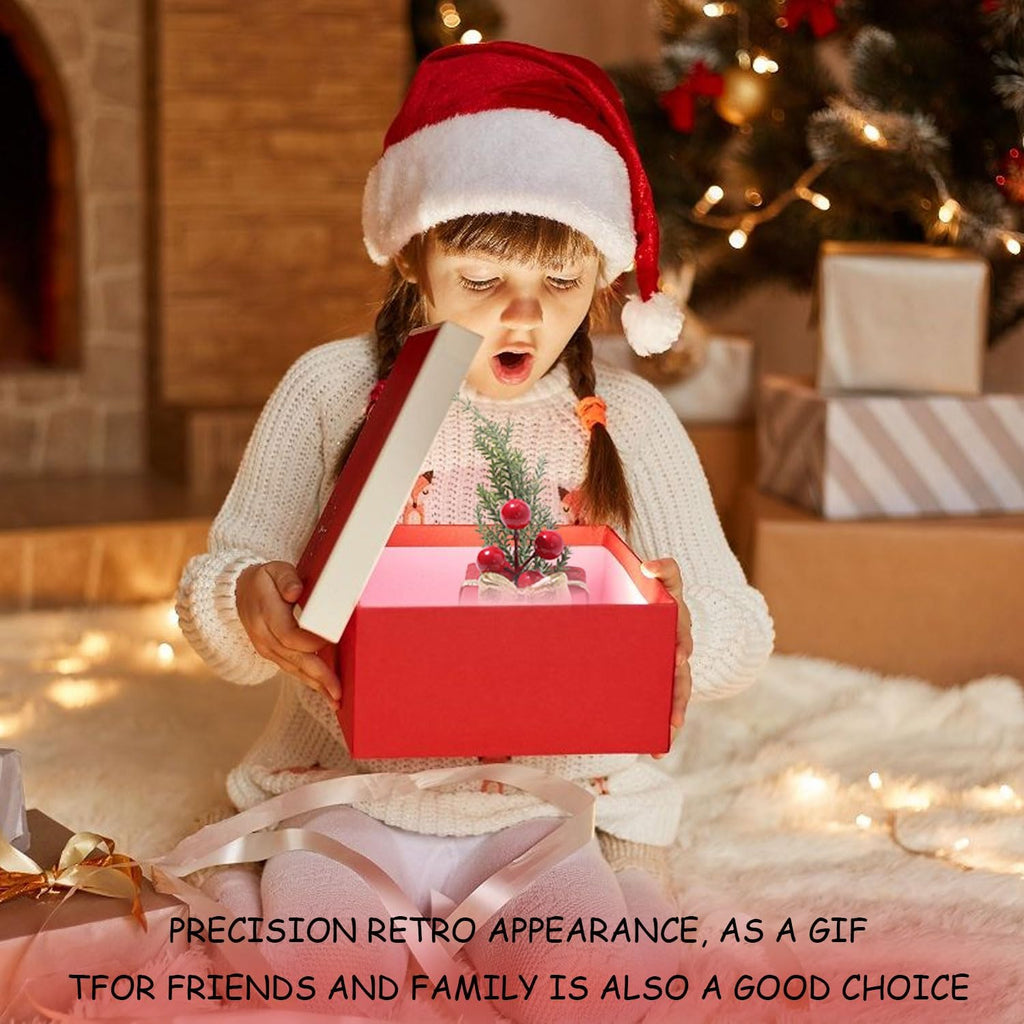 Mini Christmas Tree Tabletop Decorations, Artificial Xmas Tree Decor for Tables Red Berry ＆ Pine Branch with Snowman Base Christmas Table Decor for Winter Party Home Indoor Fireplace Mantel Decoration