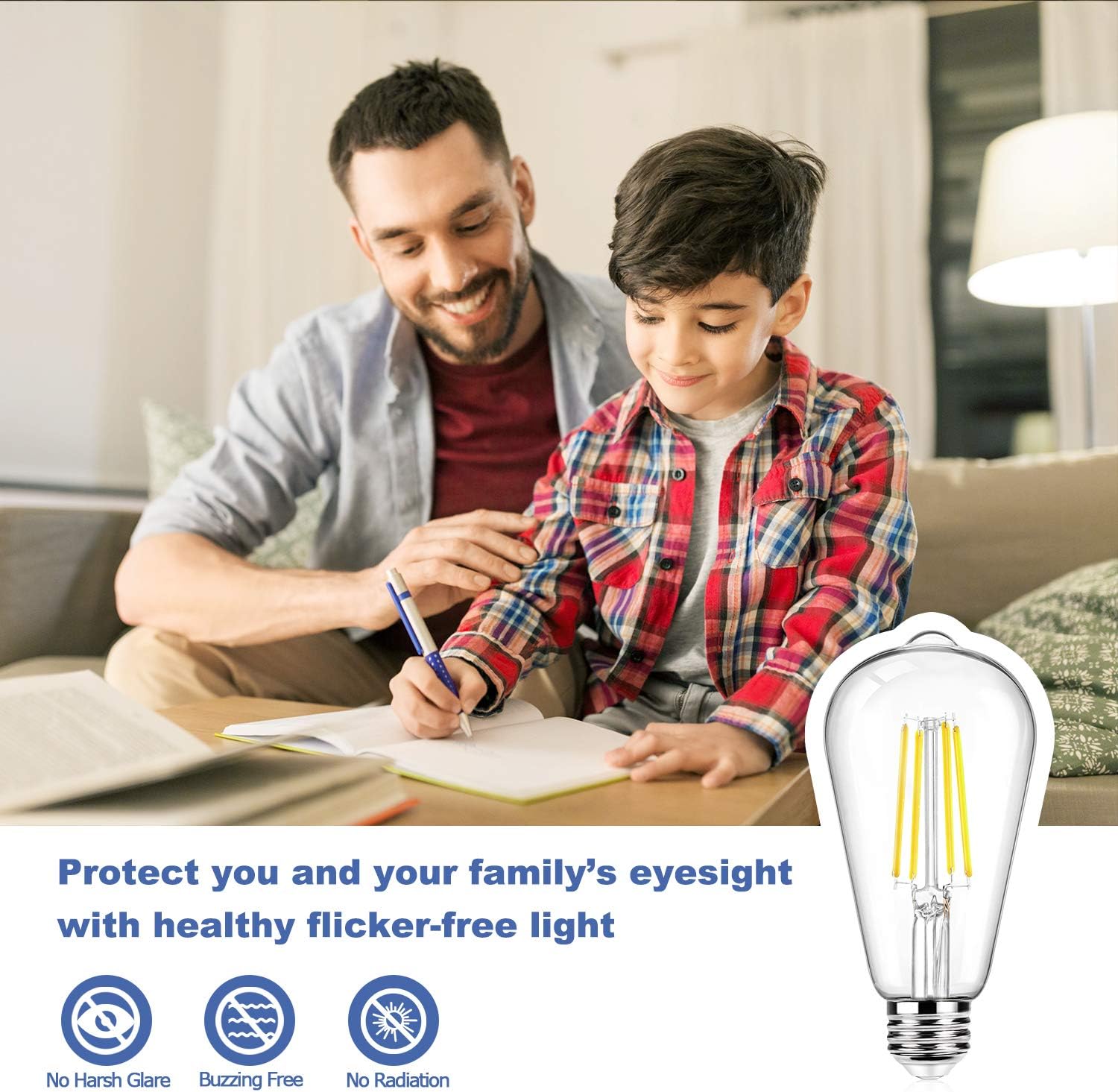 12Packs ST64 Large Vintage LED Edison Bulbs, 60W Equivalent 7W, 800Lumens, Dimmable Antique LED Filament, 5000K Cool White, E26 Medium Base Light Bulbs High Brightness Clear Glass for Bedroom Office