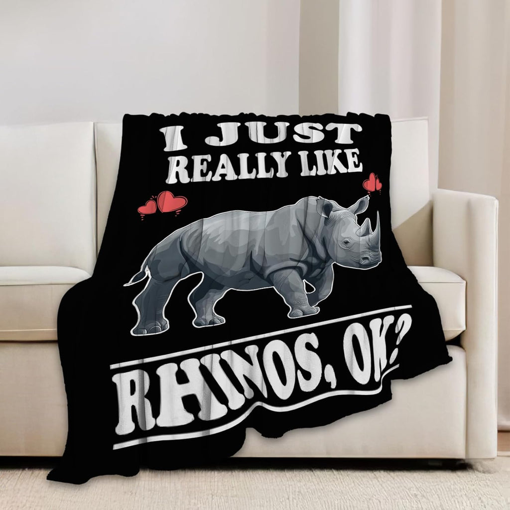 Rhino Blanket I Just Really Like Rhinos Throw Blankets Gifts for Girls Boys Kids Lover Soft Cozy Fleece Plush for Couch Sofa Bed 60"x50"