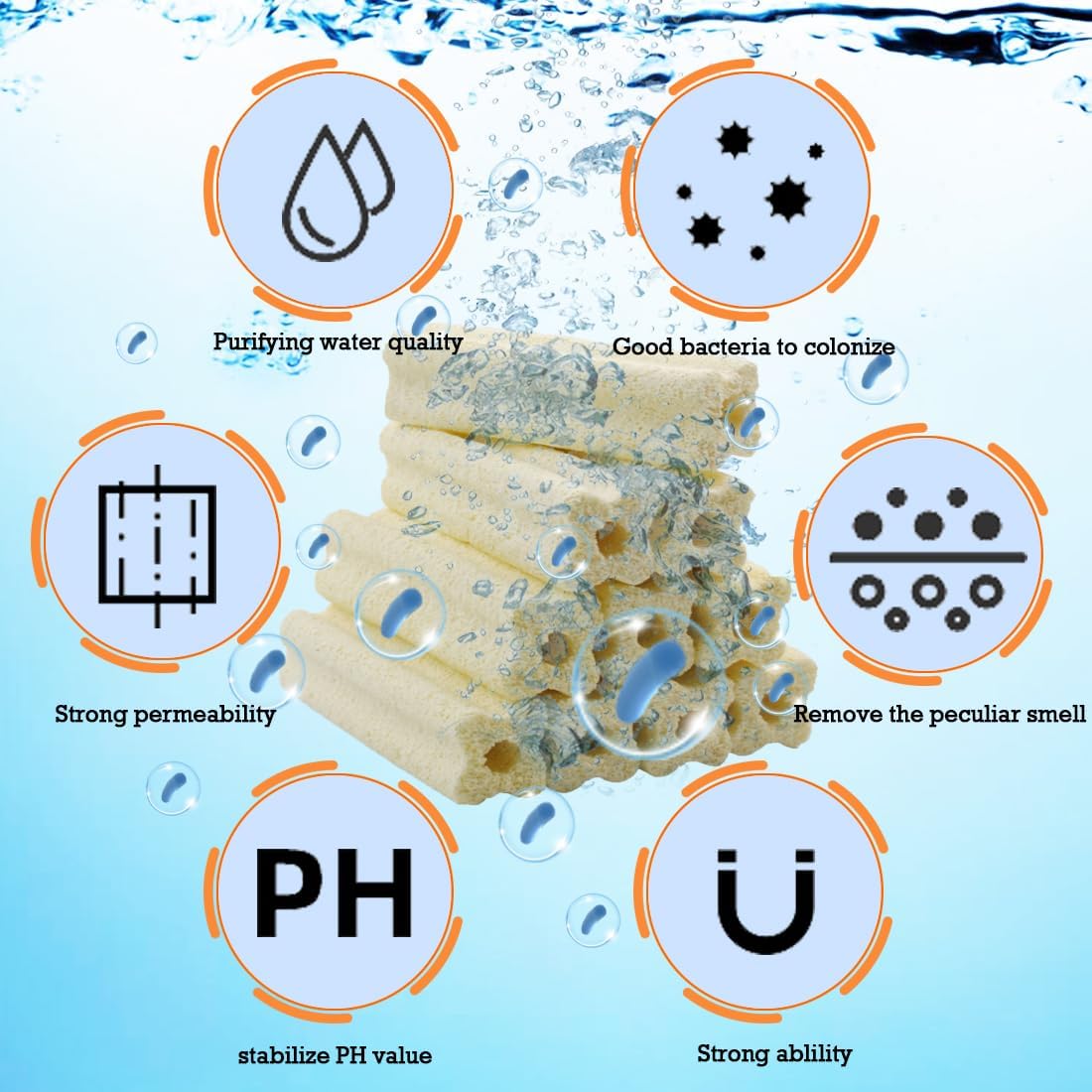PINVNBY 10 Pcs Long Filter Media for Fish Tank,6.2 Inch Aquarium Ceramic Bio Media Blocks for Freshwater and Saltwater Sump Tank,Aquaculture and Koi Ponds