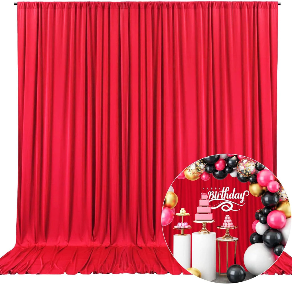 10 x 10 Feet Red Backdrop Curtain for Partie, Background Curtains for Photoshoot, Birthday, Wedding, Halloween, Thanksgiving, Christmas Day, New Year Party Decorations 5Ft x 10Ft, 2 Panels