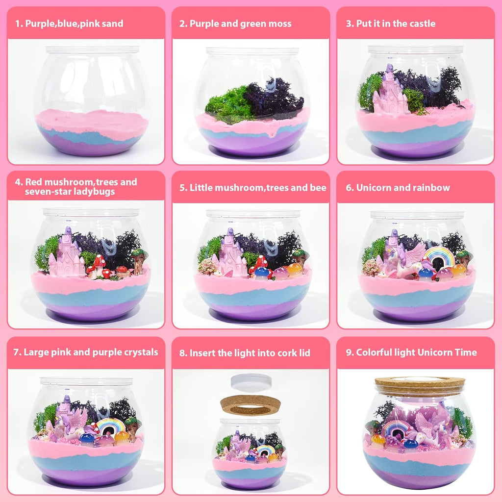 Unicorn Terrarium Crafts Kit for Kids-LED Night Light Up & Remote Unicorn Birthday Gifts Toys for Girls Ages5 6 7 8 9 10 Year Old-Christmas Gifts for Girls
