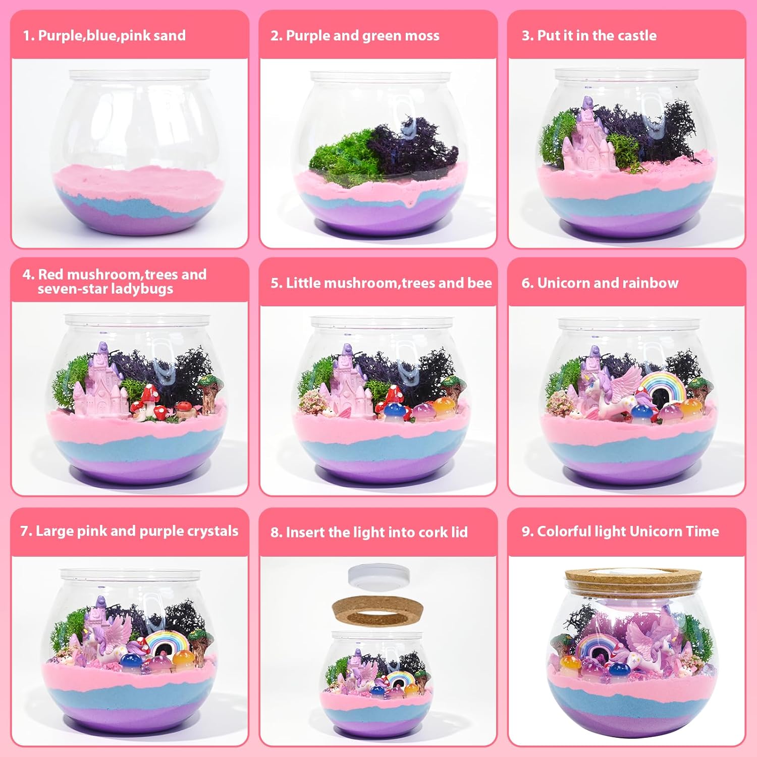 Unicorn Terrarium Crafts Kit for Kids-LED Night Light Up & Remote Unicorn Birthday Gifts Toys for Girls Ages5 6 7 8 9 10 Year Old-Christmas Gifts for Girls