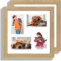 12x12 Picture Frame Set of 2, Natural Oak Wood Frame with Glass Collage Frame, Display Pictures 4-4x6 With Mat or 12 x 12 Without Mat, Square Photo Frames Collage for Wall Hanging or Tabletop
