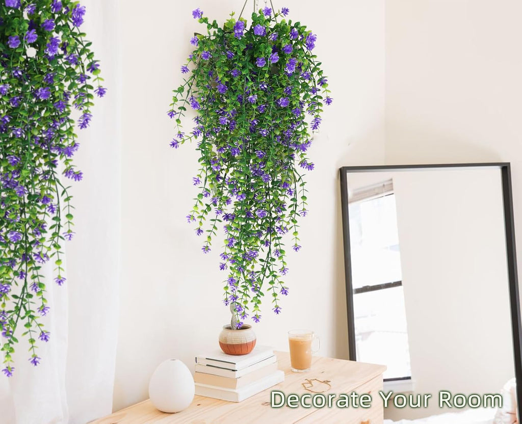 RECUTMS Vine Plant Fake Ferns Plants Large Faux Artificial Hanging Plants Wall Plants Artificial Hanging Plants Outdoors Fake Hanging Plant Greenery Vine for Outdoor Plants Decor 3 Pcs(Purple)