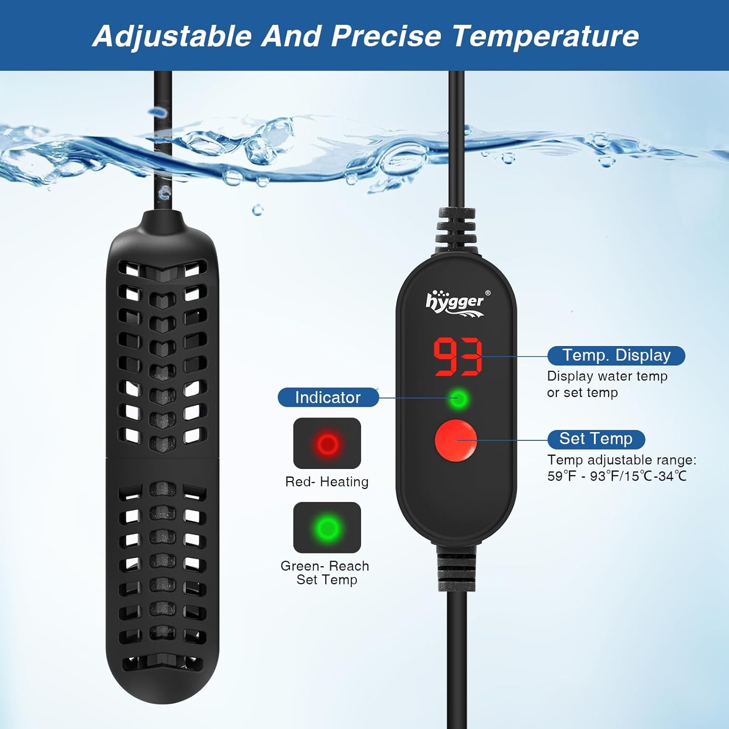 hygger 25W Small Aquarium Heater, Betta Fish Tank Heater with Adjustable Temperature External Controller and Over-Temperature Protection, for 5-10 Gallons Freshwater & Saltwater Fish Tank Turtle Tank