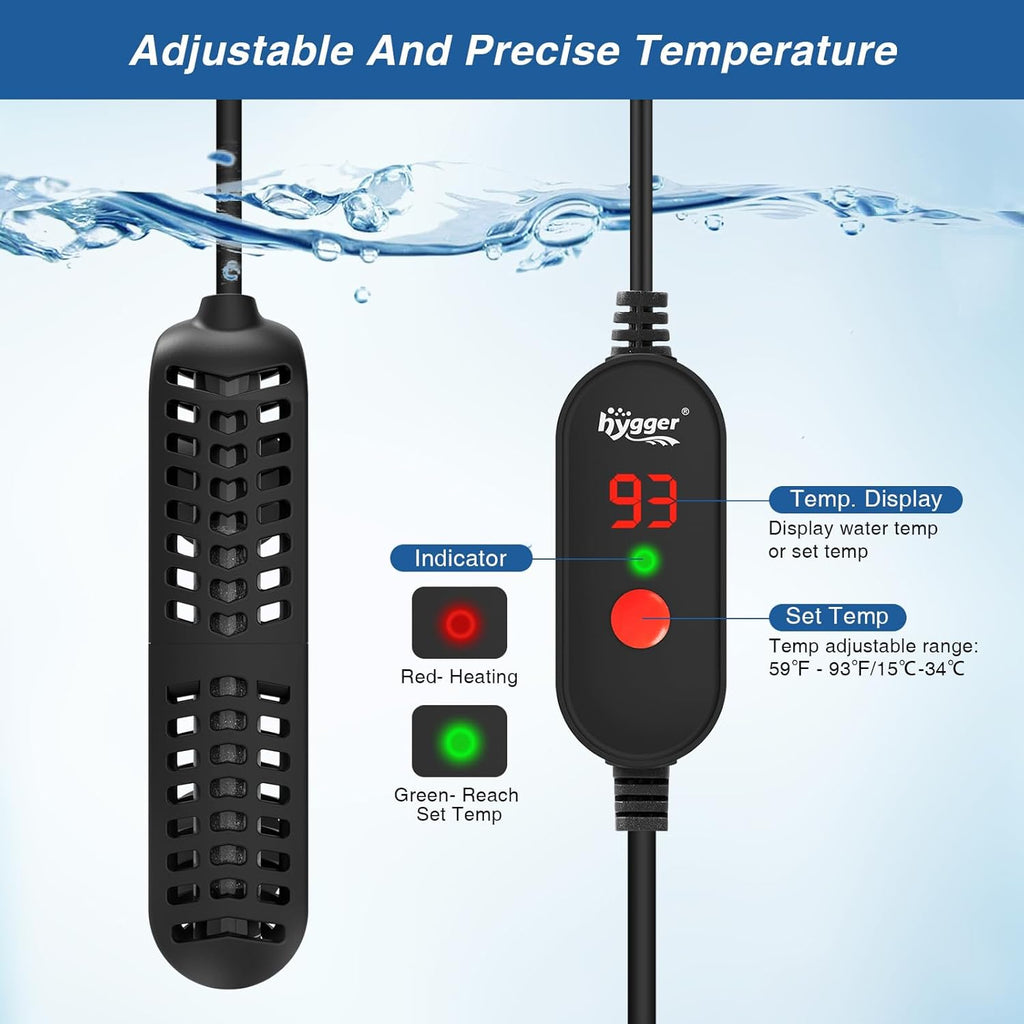 hygger 35W Small Aquarium Heater, Betta Fish Tank Heater with Adjustable Temperature External Controller and Over-Temperature Protection, for 8-16 Gallons Freshwater & Saltwater Fish Tank Turtle Tank