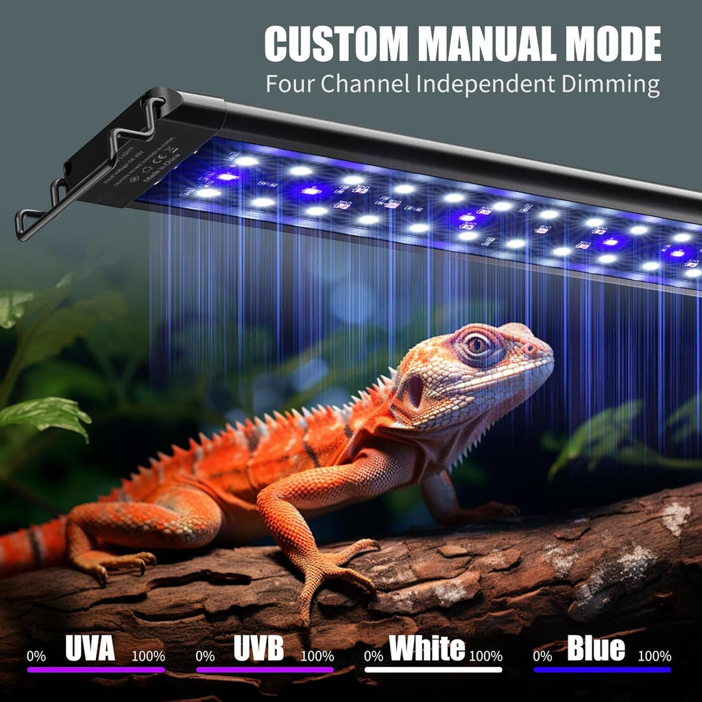 27-Inch LED UVA UVB Light for Reptiles with Controller, Full Spectrum UVA & UVB Reptile Light with Auto 24-Hour Cycle Timer & 10 Dimmable for Bearded Dragons, Turtles, Frogs, Snakes, Plants