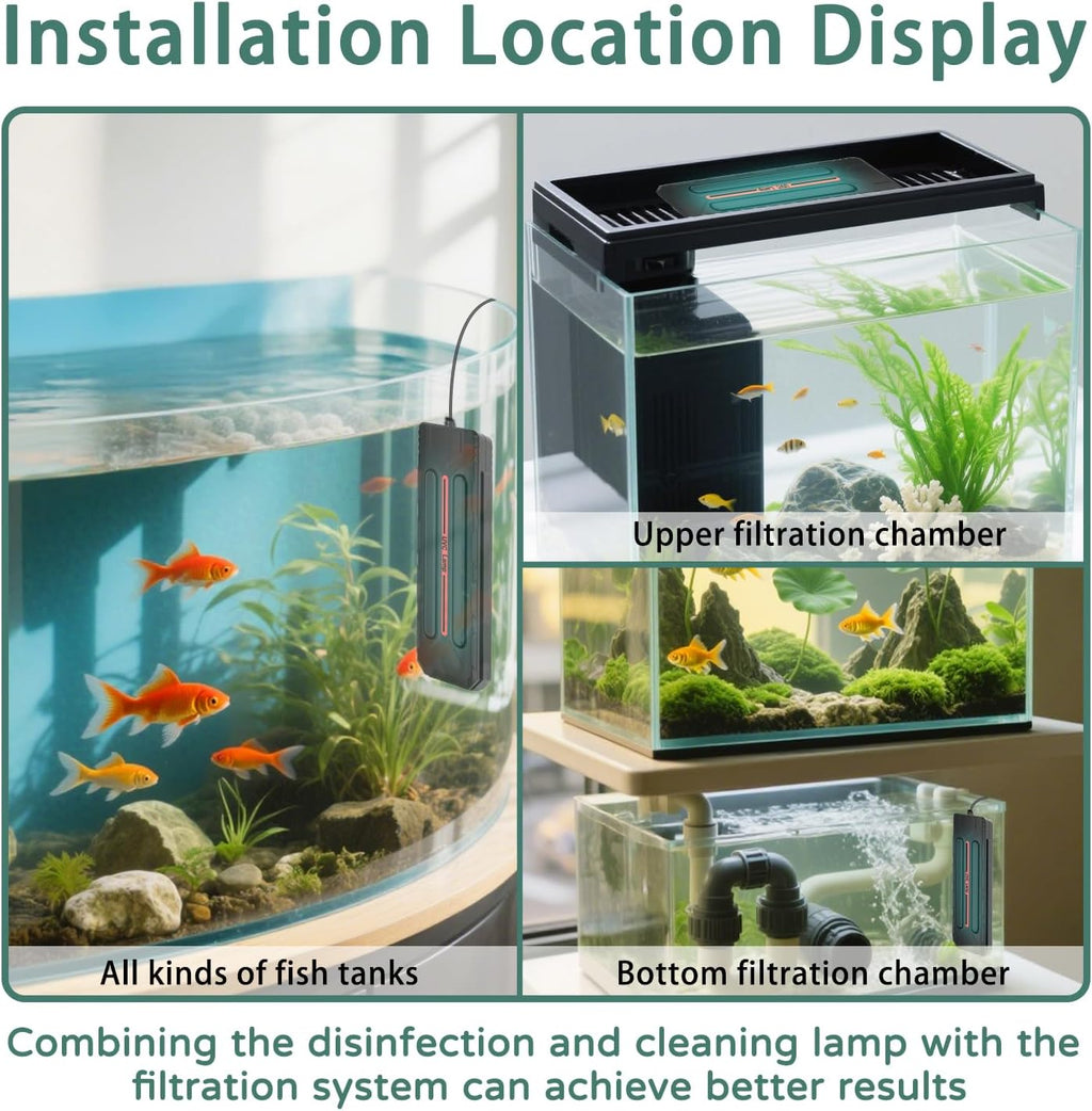 Aquarium Clean Light,20W Double Tube Clean Light with Timer, Fish Tank Aquarium Green Water Cleaning Lamp，Submersible Waterproof Lamp for Filter Tank Sump Swim Pool