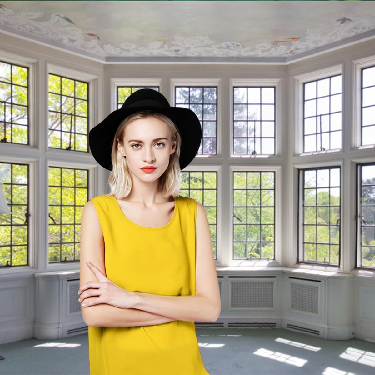 6x4ft Window Landscape Backdrop Summer White Panel Window Green Plant Sunlight Photography Background Anniversary Birthday Party Holiday Festival Portrait Studio Photo Props Polyester