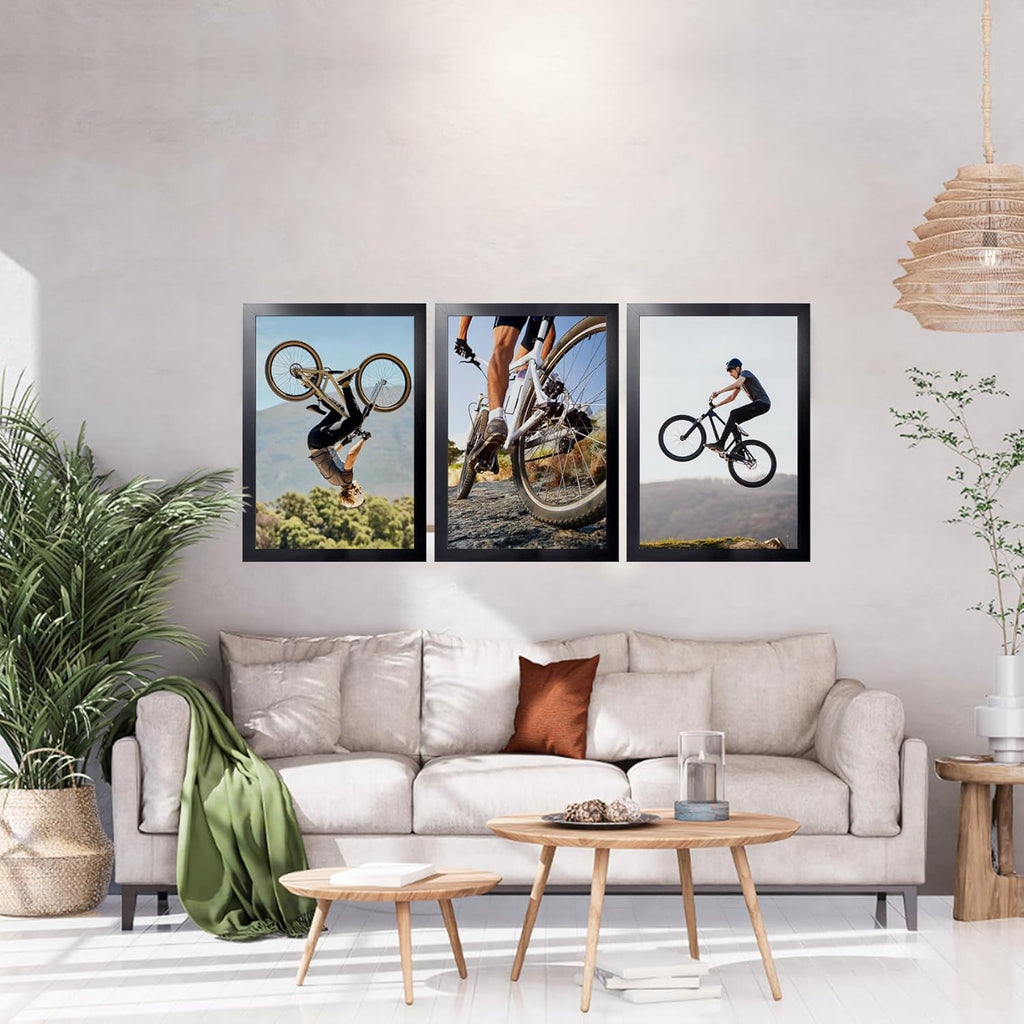 KTKDE18x24 Poster Frame Black 3 Pack, 24 by 18 Picture Frames Wooden with Polished Plexiglass,Horizontal or Vertical Wall Mounting Hanging Large Studio Gallery Photo Frames Wall Art